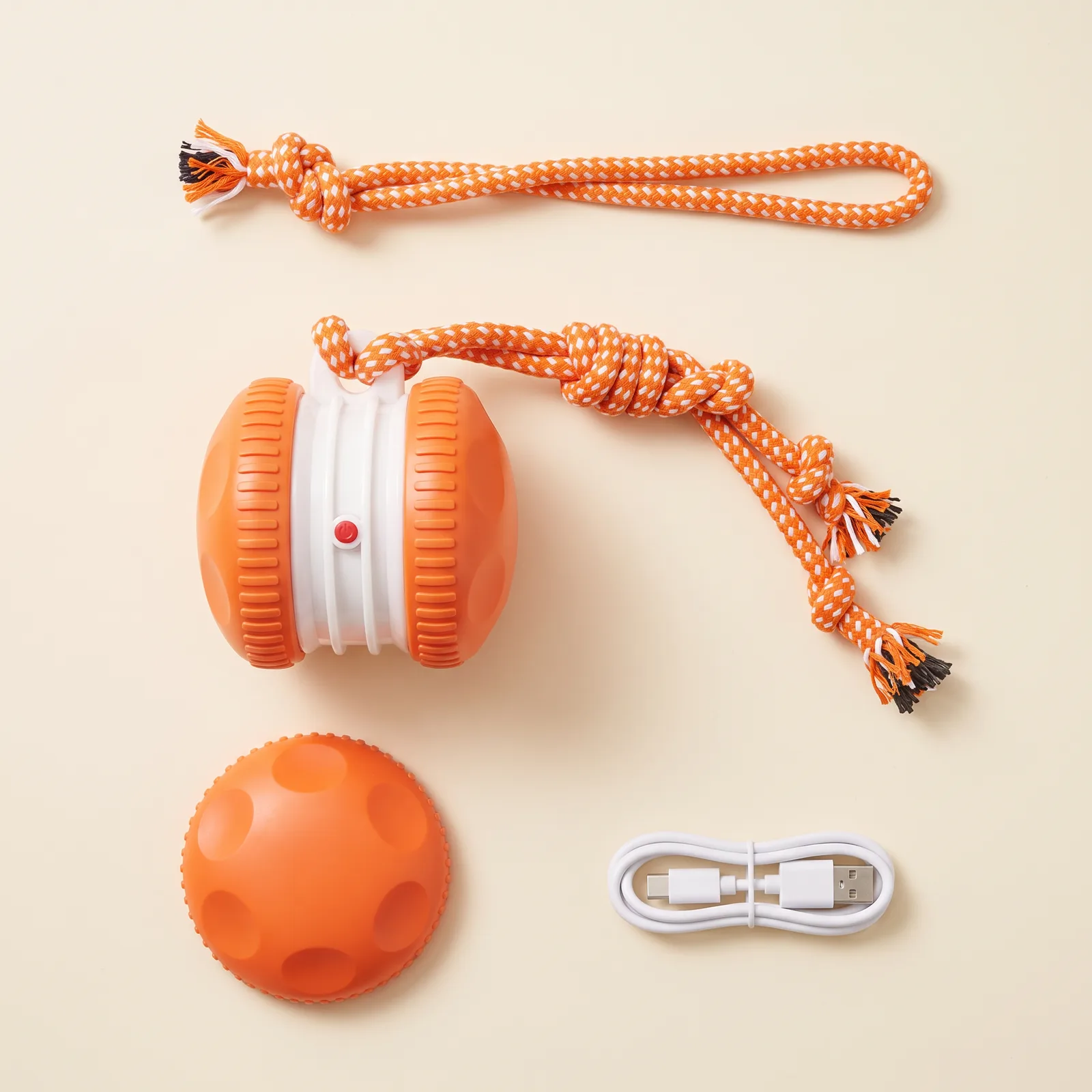 What is in the box: ball, spare wheel cap, spare rope, USB-C cable