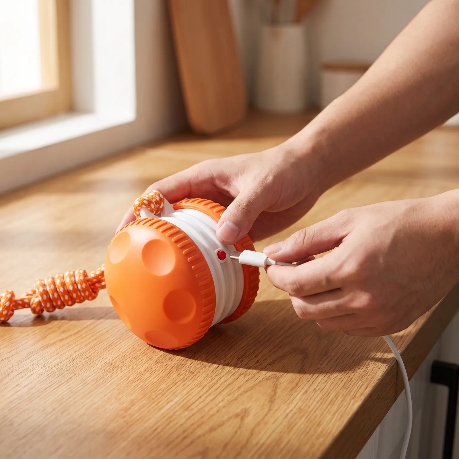 Charging the ball with a USB-C cable